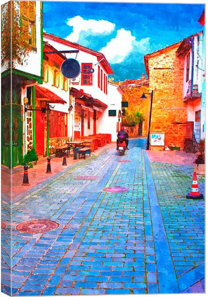 cobbled back streets of Kaleici in Antalya Turkey Canvas Print by ken biggs