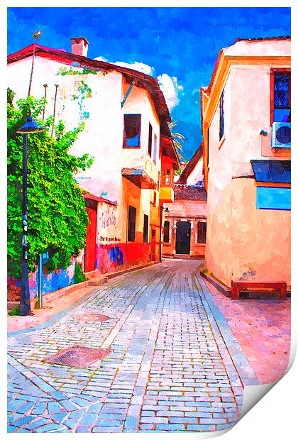 cobbled back streets of Kaleici in Antalya Turkey Print by ken biggs