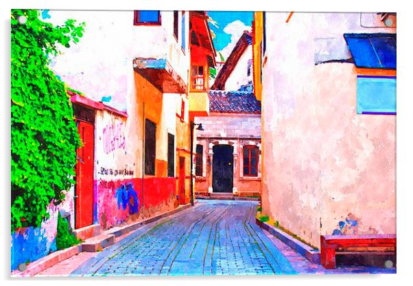 cobbled back streets of Kaleici in Antalya Turkey Acrylic by ken biggs