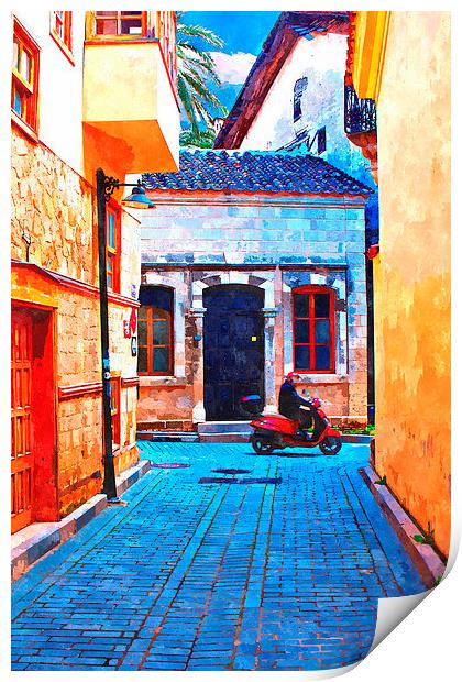 cobbled back streets of Kaleici in Antalya Turkey Print by ken biggs