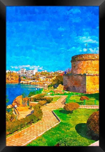 painting of Kaleici in Antalya Turkey Framed Print by ken biggs