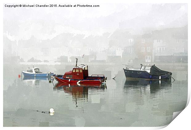  Boats in mist at Shoreham Print by Michael Chandler