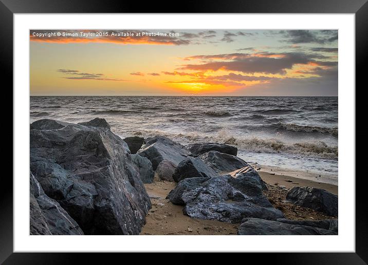  Heacham Sunset on the rocks Framed Mounted Print by Simon Taylor