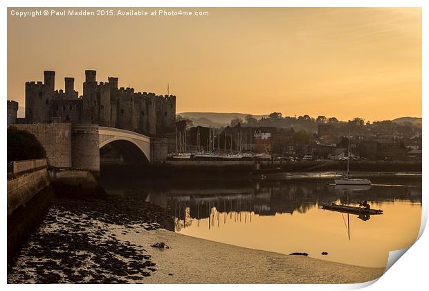 Conwy Castle and harbour Print by Paul Madden