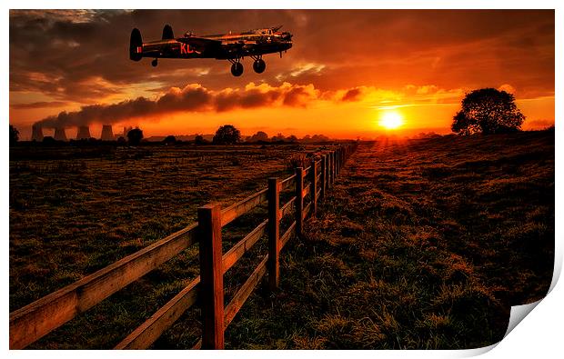  Lancaster Bomber Thumper flying low over country  Print by Andrew Scott