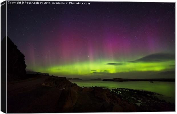   Staffin Bay Aurora Peak, Isle of Skye, Scotland. Canvas Print by Paul Appleby