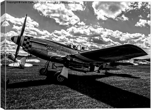 P-51 Mustang G-MSTG - Black and White Canvas Print by Keith Campbell