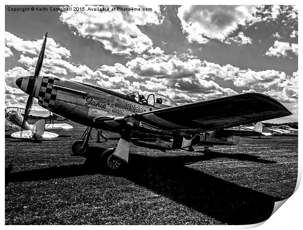 P-51 Mustang G-MSTG - Black and White Print by Keith Campbell