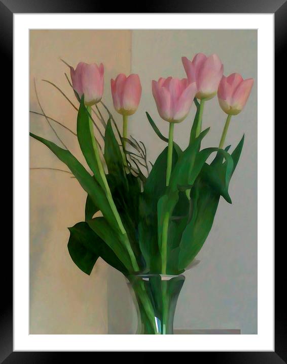  Tulips in a Glass Vase Framed Mounted Print by Trevor Butcher