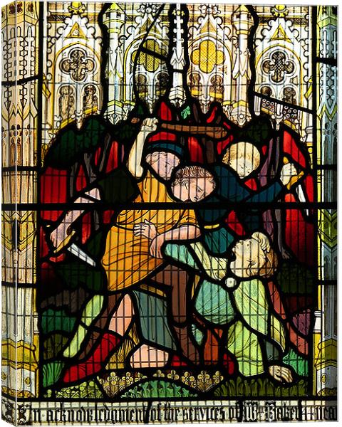 A LEADED LIGHT WINDOW AT CHELMSFORD CATHEDRAL Canvas Print by Ray Bacon LRPS CPAGB