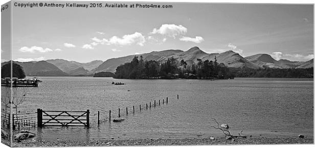  DERWENT WATER BLACK AND WHITE Canvas Print by Anthony Kellaway