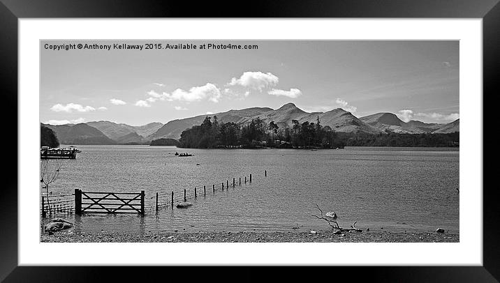  DERWENT WATER BLACK AND WHITE Framed Mounted Print by Anthony Kellaway