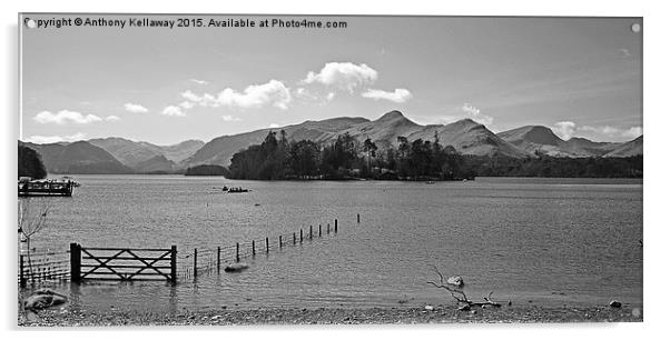  DERWENT WATER BLACK AND WHITE Acrylic by Anthony Kellaway