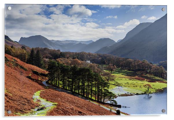  Crummock Water and surrounding hills in Autumn Acrylic by Ian Duffield