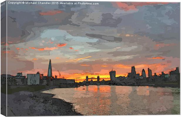  London skyline sunset. Digital water colour. Canvas Print by Michael Chandler