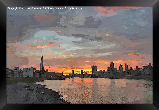  London skyline sunset. Digital water colour. Framed Print by Michael Chandler