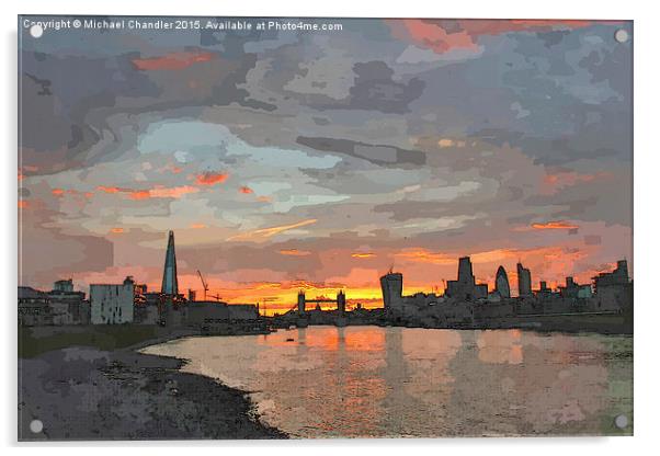  London skyline sunset. Digital water colour. Acrylic by Michael Chandler
