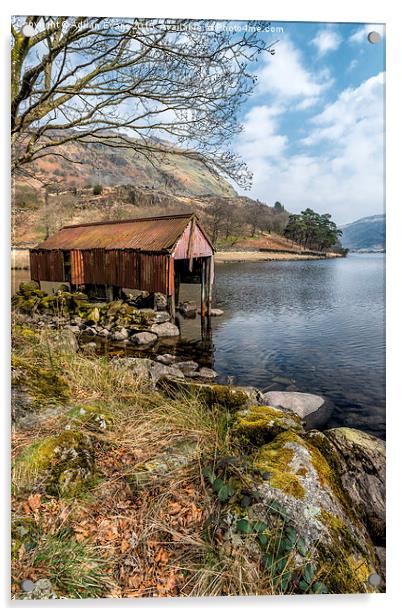 Llyn Gwynant Rusty Boathouse  Acrylic by Adrian Evans