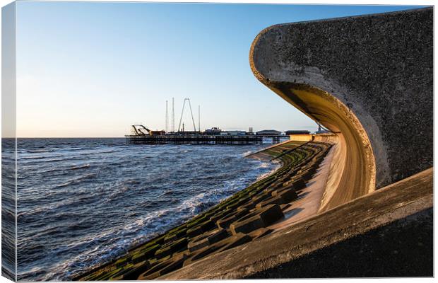  Sea Wall and South Pier - Blackpool Canvas Print by Gary Kenyon