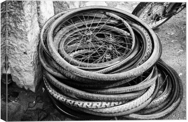 old bicycle tires and wheels Canvas Print by Brent Olson