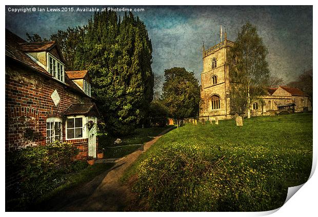  Blewbury Church and Cottages Print by Ian Lewis