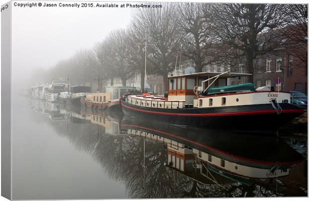  Misty Bruges Canvas Print by Jason Connolly