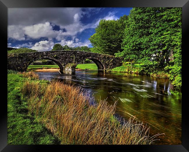 Two Bridges and West Dart River  Framed Print by Darren Galpin