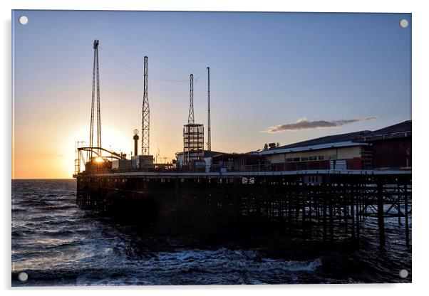 South Pier Sunset Blackpool Acrylic by Gary Kenyon