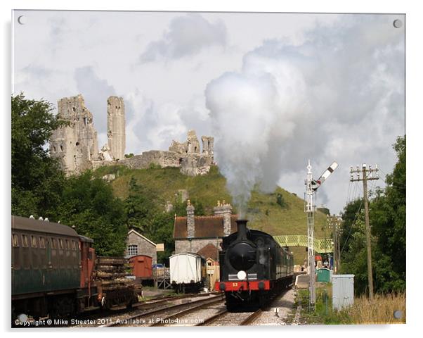 Steam at Corfe Castle Acrylic by Mike Streeter