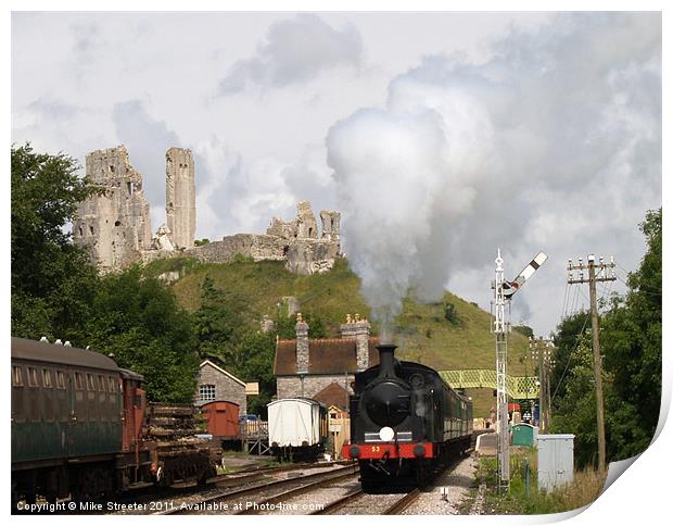 Steam at Corfe Castle Print by Mike Streeter