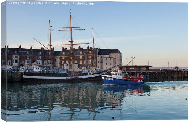  The Pelican in Weymouth Harbour Winter 2015 Canvas Print by Paul Brewer