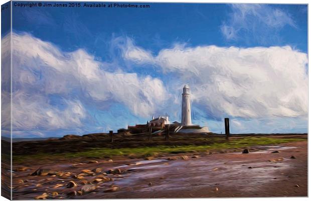  St Marys Island and Lighthouse with art effect Canvas Print by Jim Jones