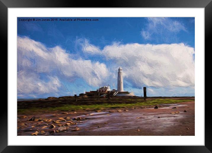  St Marys Island and Lighthouse with art effect Framed Mounted Print by Jim Jones