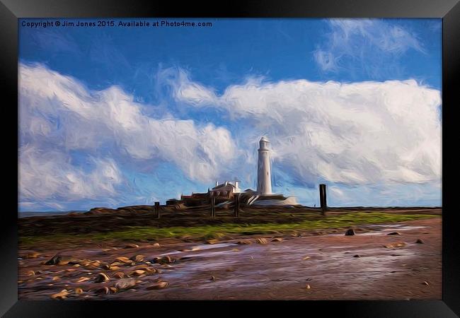  St Marys Island and Lighthouse with art effect Framed Print by Jim Jones