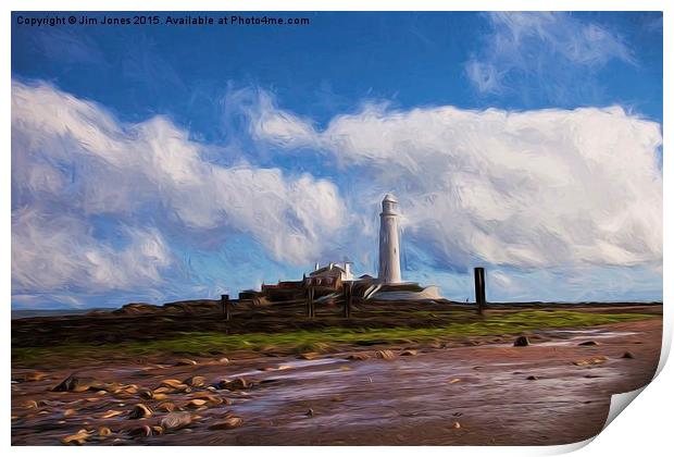  St Marys Island and Lighthouse with art effect Print by Jim Jones