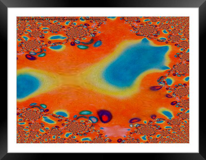  fractal trace abstract in orange and blue with pi Framed Mounted Print by Anabela Fern
