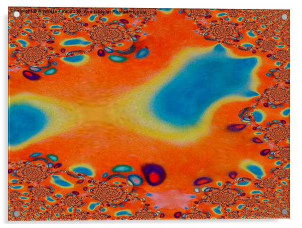  fractal trace abstract in orange and blue with pi Acrylic by Anabela Fern