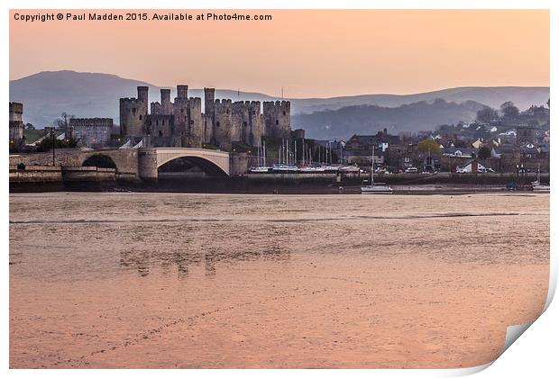 Conwy Castle and harbour at dusk Print by Paul Madden