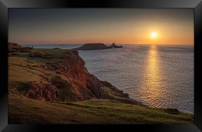  Sunset at Worms head rhossili bay Framed Print by Leighton Collins