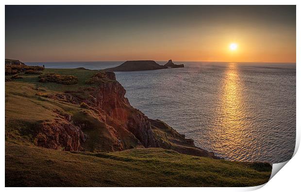  Sunset at Worms head rhossili bay Print by Leighton Collins