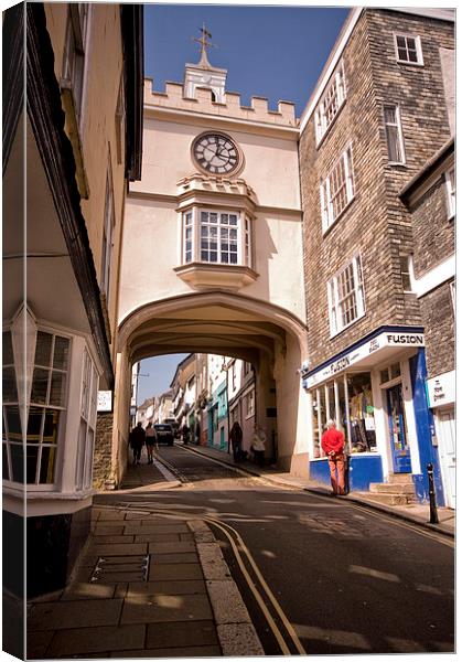 The Clock Tower in Totnes Canvas Print by Jay Lethbridge