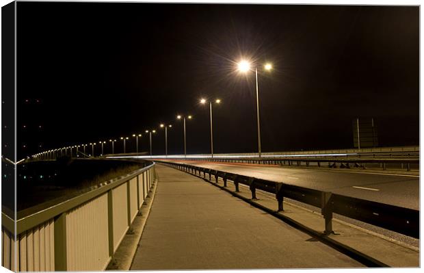 Humber Bridge walkway at Night Canvas Print by David Moate