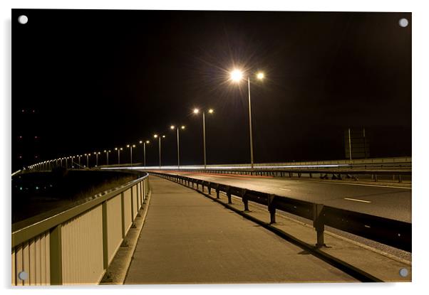 Humber Bridge walkway at Night Acrylic by David Moate