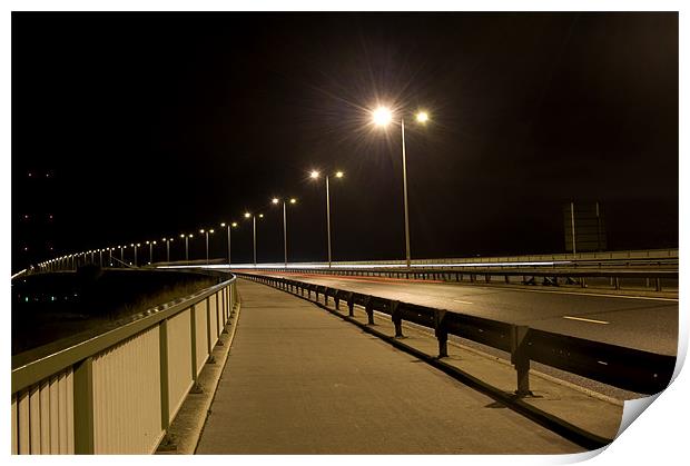Humber Bridge walkway at Night Print by David Moate