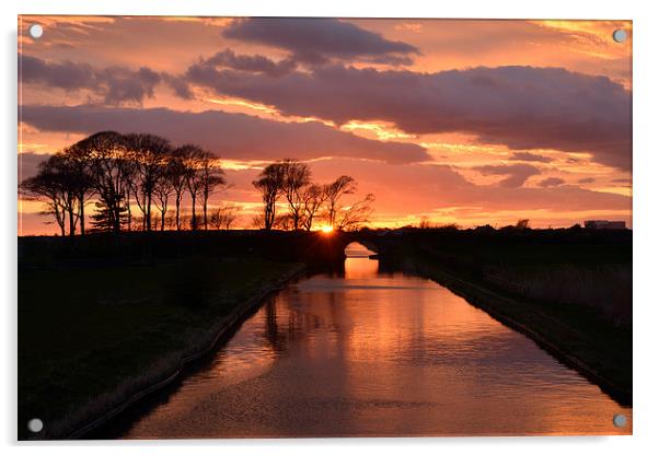 Sunset  And Silhouettes On The Canal  Acrylic by Gary Kenyon