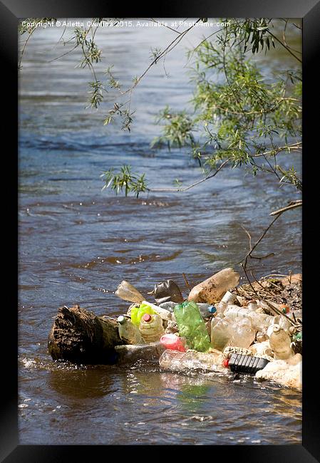 garbage plastic bottles damage river after flood  Framed Print by Arletta Cwalina
