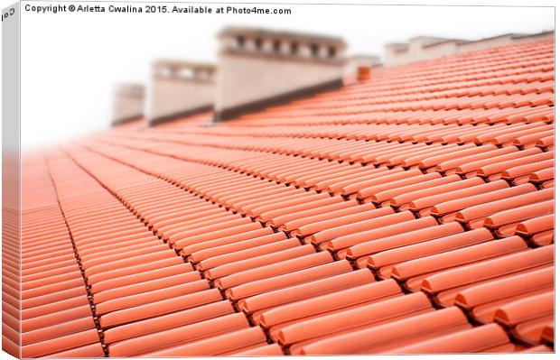 rows of red tiles roof with chimneys  Canvas Print by Arletta Cwalina