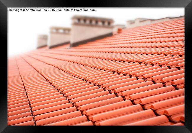 rows of red tiles roof with chimneys  Framed Print by Arletta Cwalina
