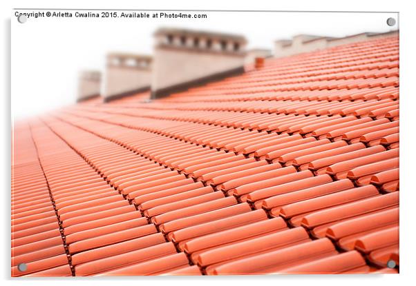 rows of red tiles roof with chimneys  Acrylic by Arletta Cwalina