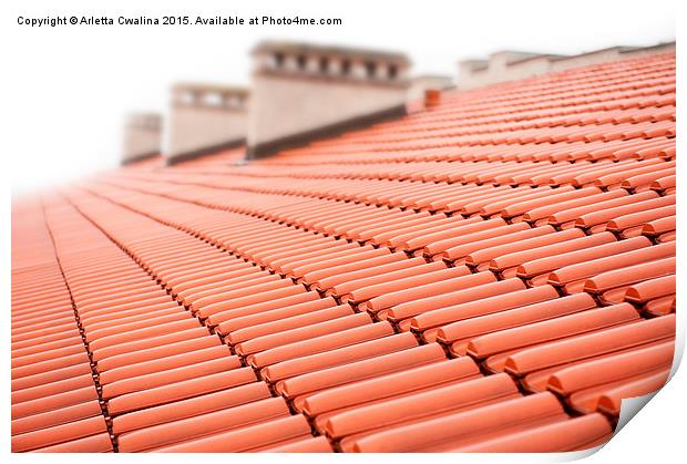 rows of red tiles roof with chimneys  Print by Arletta Cwalina